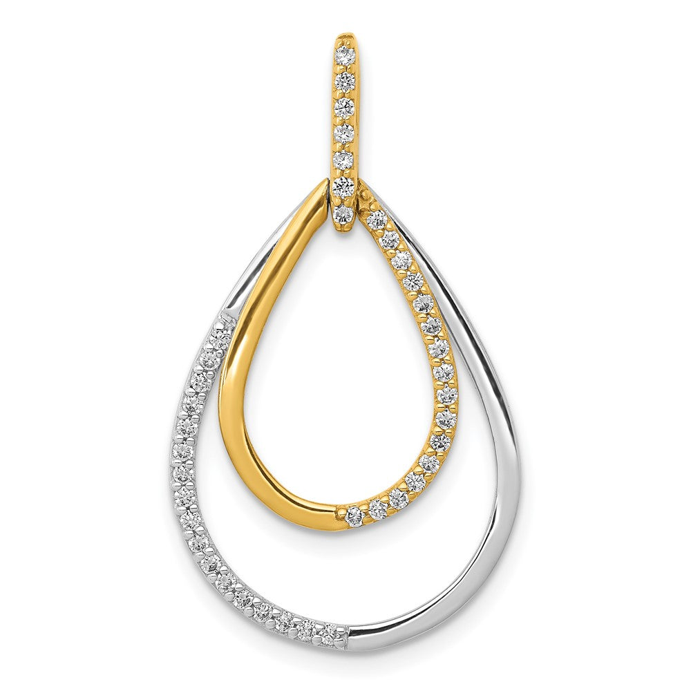 14k Two-tone Polished 1/4 carat Diamond Double Teardrop Pendant