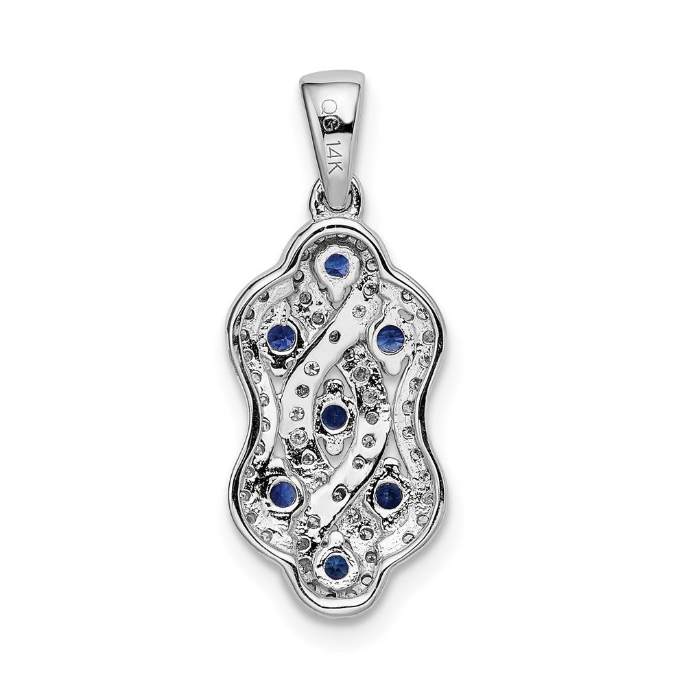 14k White Gold Diamond and Sapphire Fancy Twisted Pendant