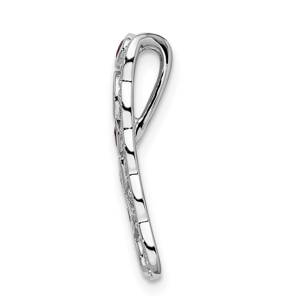 14k White Gold Diamond and .17 Ruby Fancy Chain Slide