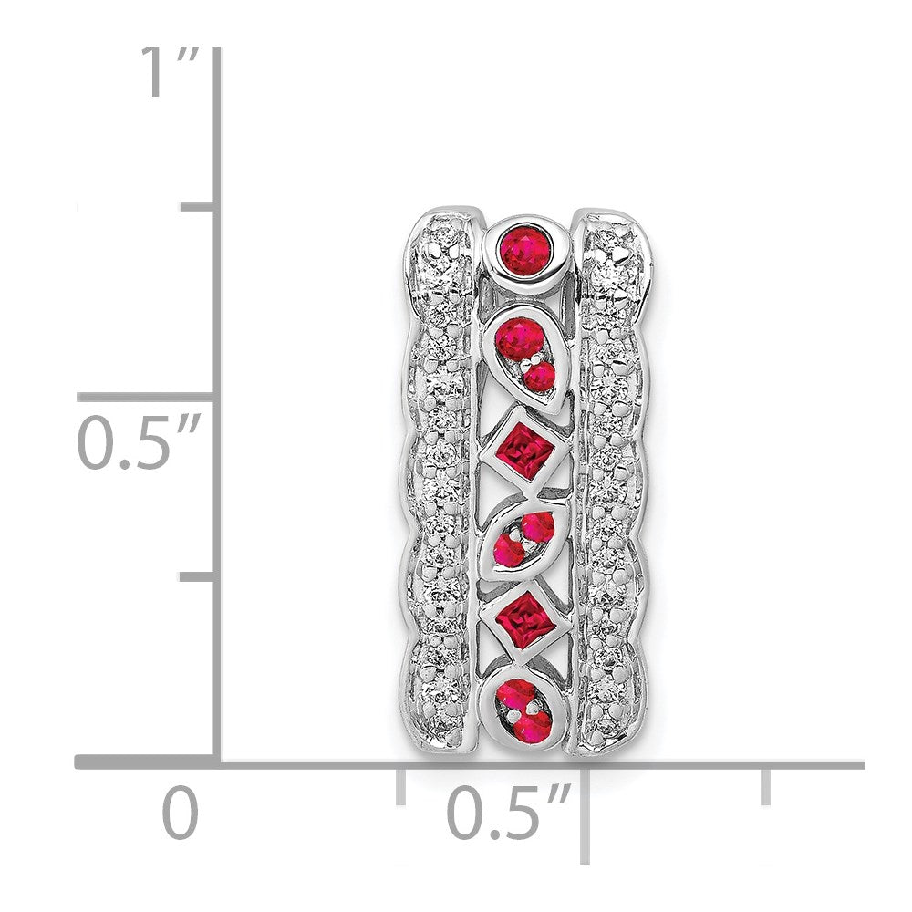 14k White Gold Diamond and .17 Ruby Fancy Chain Slide