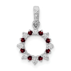 14k White Gold Diamond and .08 Garnet Fancy Circle Pendant