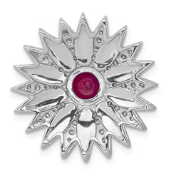 14k White Gold 3/8 carat Diamond and Ruby Flower Chain Slide