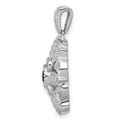 14k White Gold Diamond and .25 Garnet Fancy Pendant