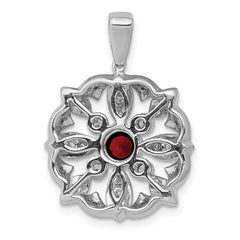14k White Gold Diamond and .25 Garnet Fancy Pendant