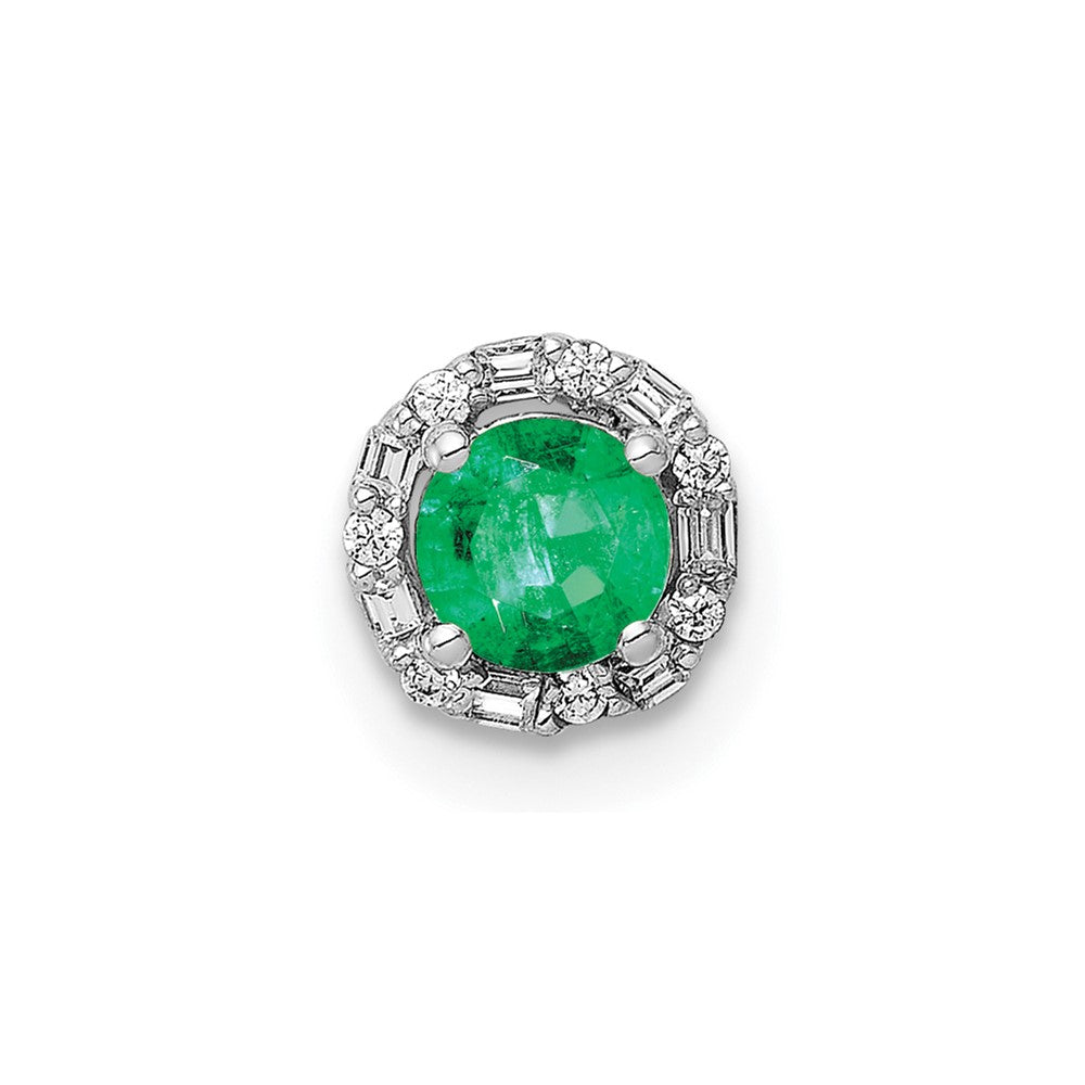 14k White Gold 1/20 carat Diamond and Emerald Halo Chain Slide