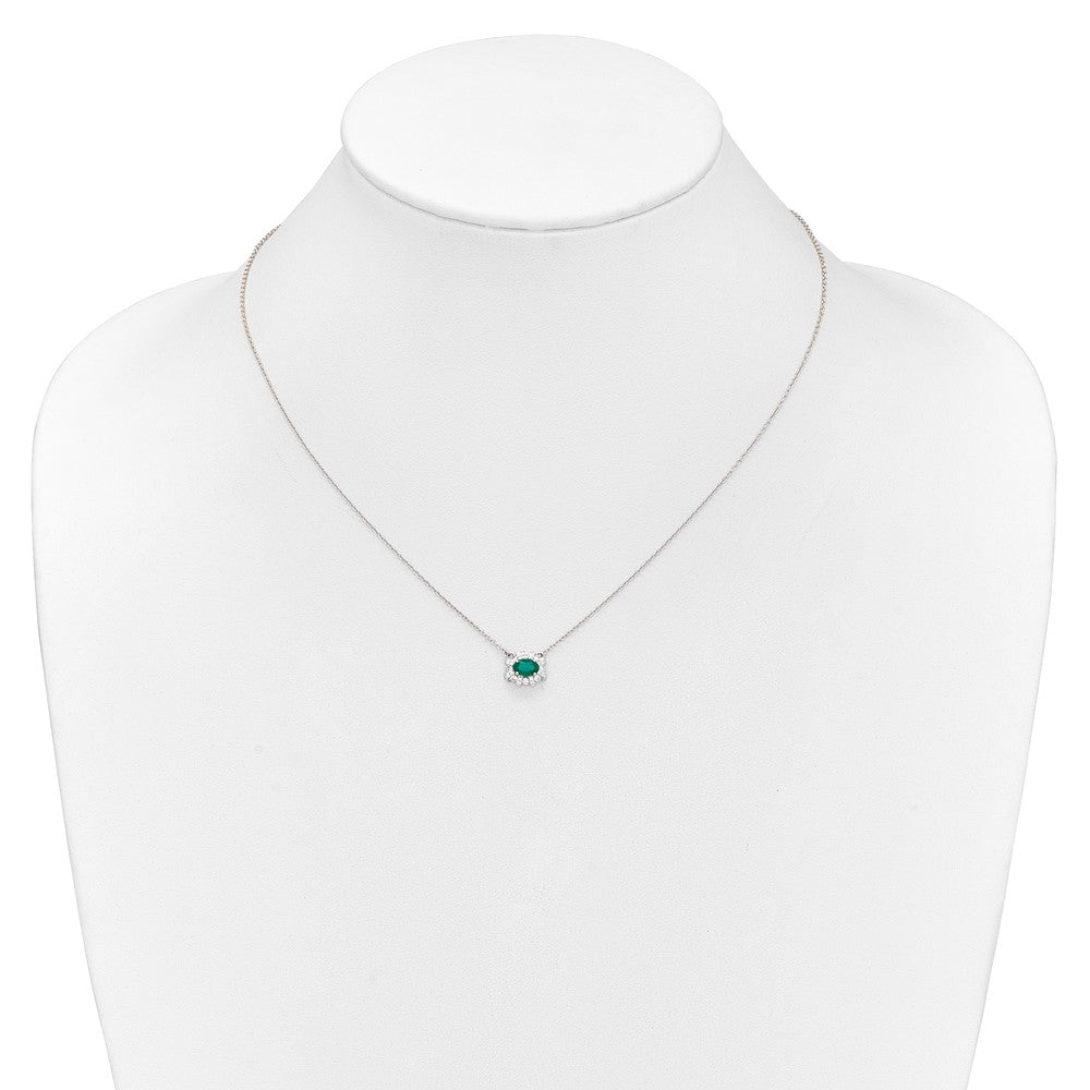 14k White Gold Diamond and Oval Emerald Fancy East-West 18 inch Necklace