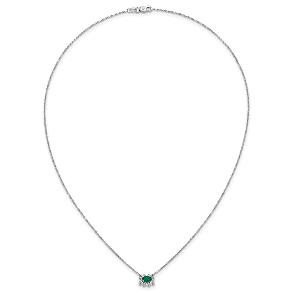 14k White Gold Diamond and Oval Emerald Fancy East-West 18 inch Necklace