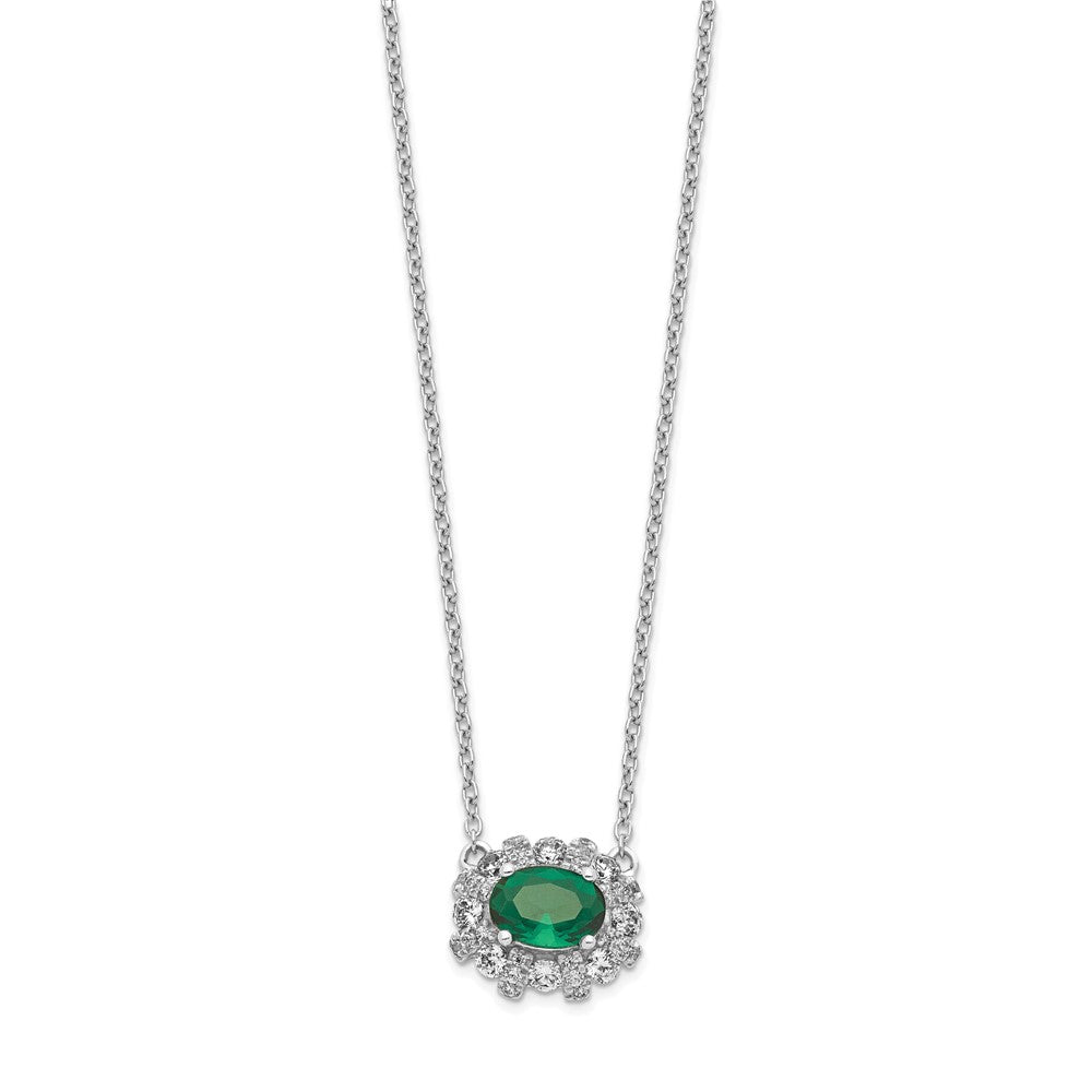 14k White Gold Diamond and Oval Emerald 18 inch Necklace