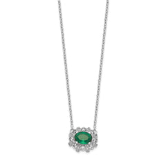 14k White Gold Diamond and Oval Emerald 18 inch Necklace