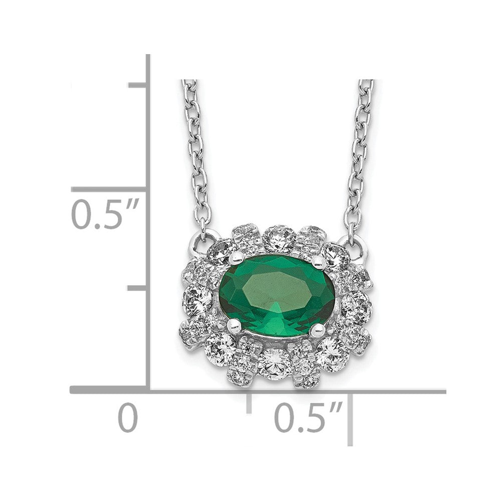14k White Gold Diamond and Oval Emerald 18 inch Necklace