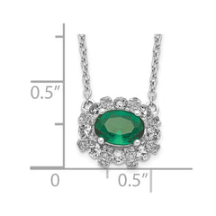 14k White Gold Diamond and Oval Emerald 18 inch Necklace