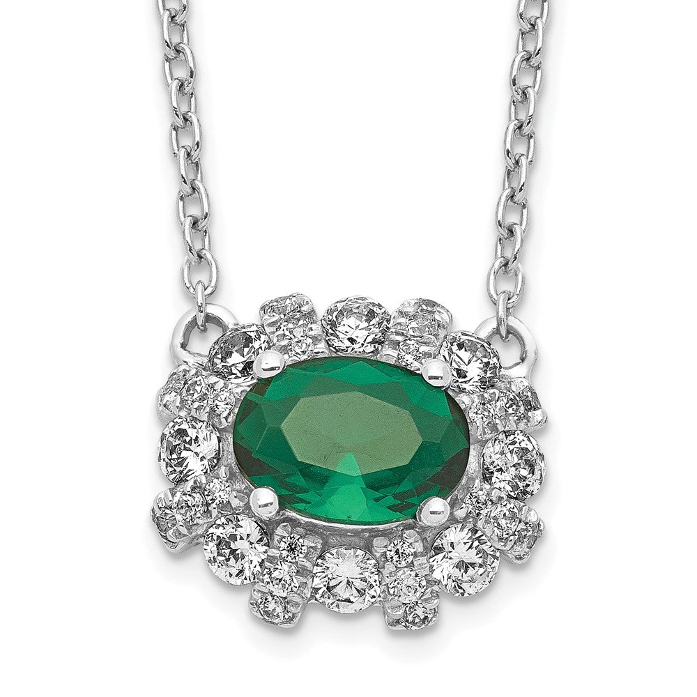 14k White Gold Diamond and Oval Emerald 18 inch Necklace