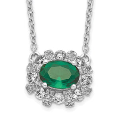 14k White Gold Diamond and Oval Emerald 18 inch Necklace