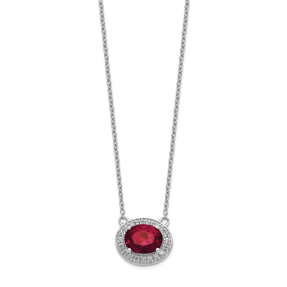 14k White Gold Diamond and Oval Ruby 18 inch Necklace