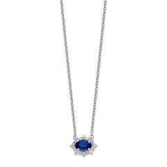 14k White Gold Diamond and Oval Sapphire 18 inch Necklace