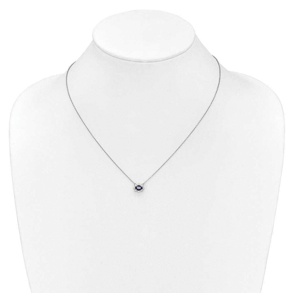 14k White Gold Diamond and Oval Sapphire 18 inch Necklace