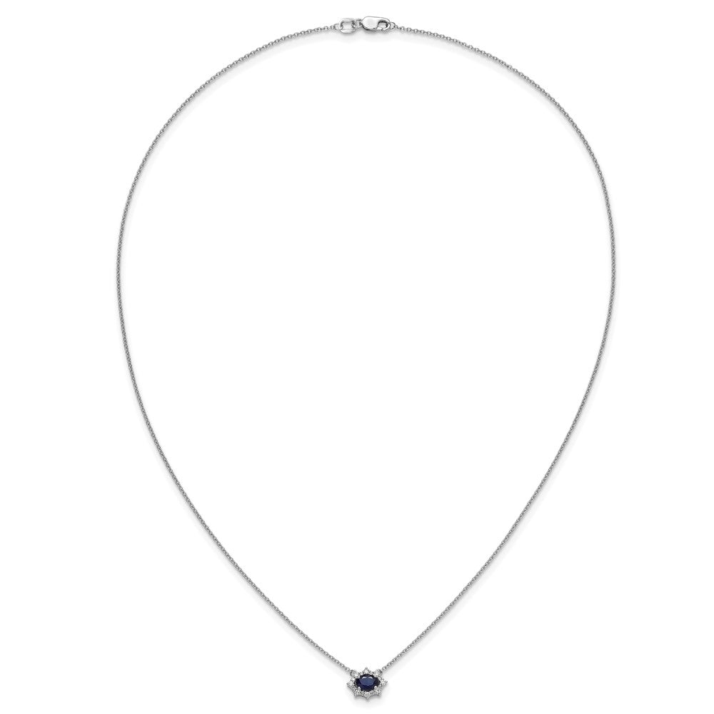 14k White Gold Diamond and Oval Sapphire 18 inch Necklace