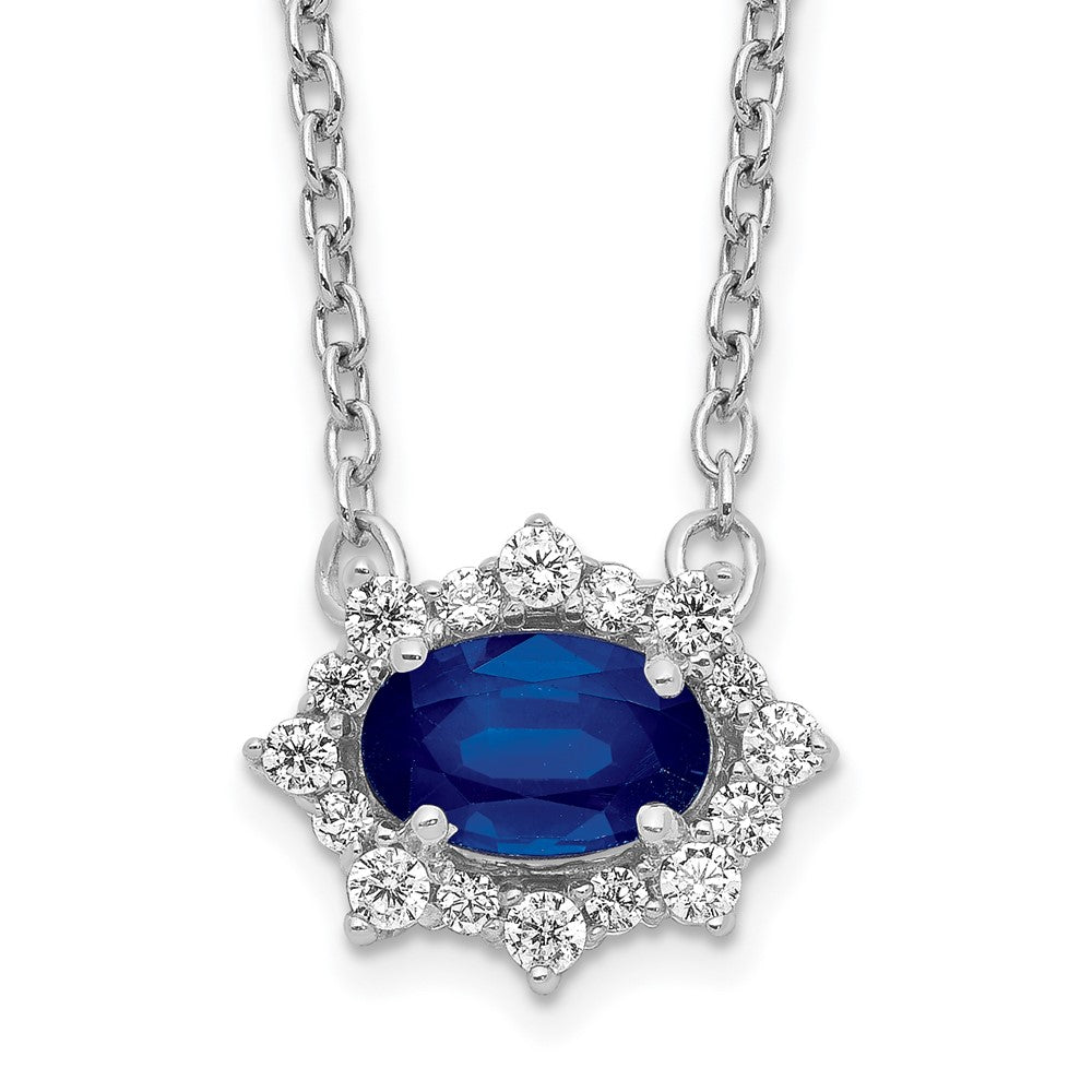 14k White Gold Diamond and Oval Sapphire 18 inch Necklace