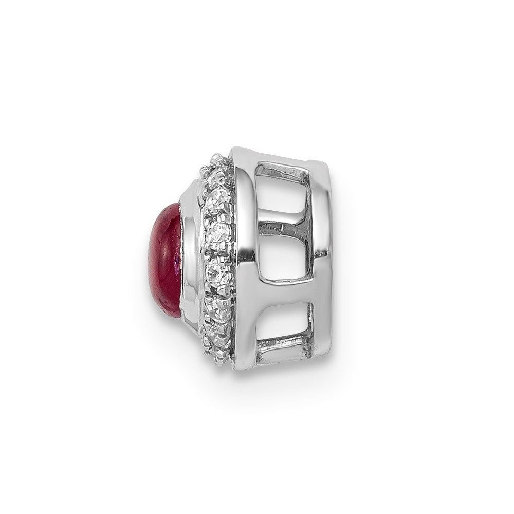 14k White Gold Diamond and Cabochon .38 Ruby Halo Chain Slide