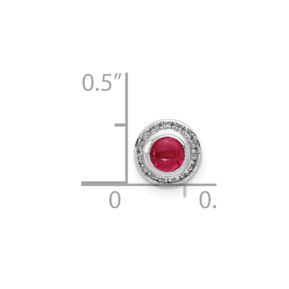 14k White Gold Diamond and Cabochon .38 Ruby Halo Chain Slide