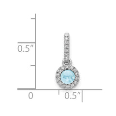 14k White Gold Diamond and Cabochon .47 Aquamarine Pendant