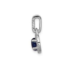 14k White Gold Diamond and Oval Cabochon Sapphire Halo Pendant