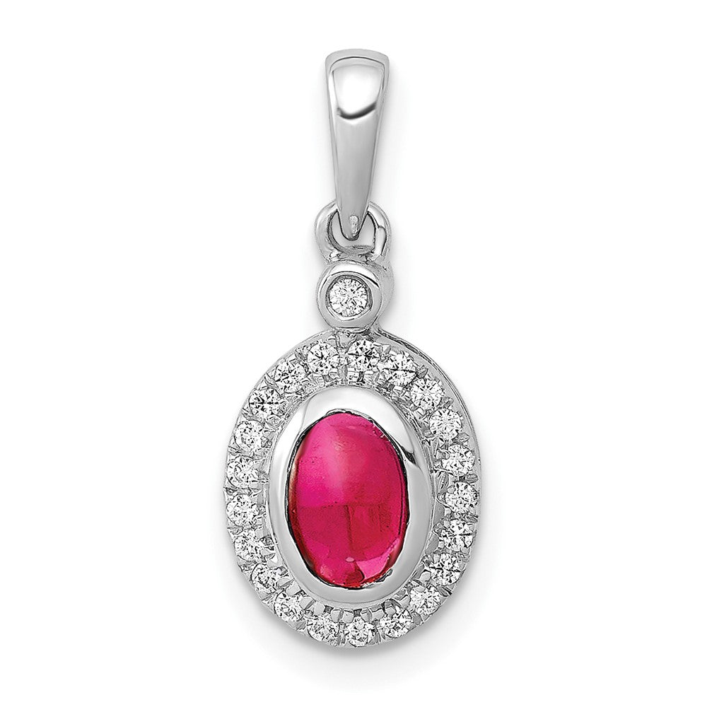 14k White Gold Diamond and Cabochon Ruby Halo Pendant - 2