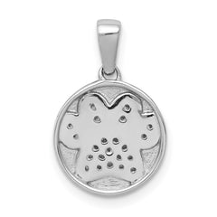 14k White Gold Diamond Paw Print in Circle Pendant