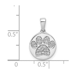 14k White Gold Diamond Paw Print in Circle Pendant