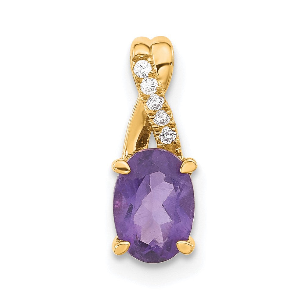 14K Oval Amethyst and Diamond Pendant