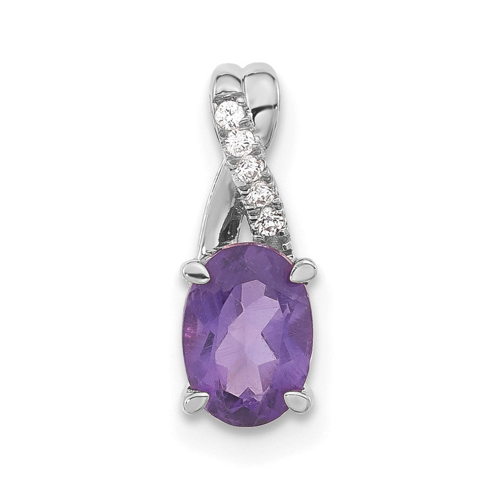 14k White Gold Oval Amethyst and Diamond Pendant - 3