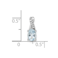 14K White Gold Oval Aquamarine and Diamond Pendant
