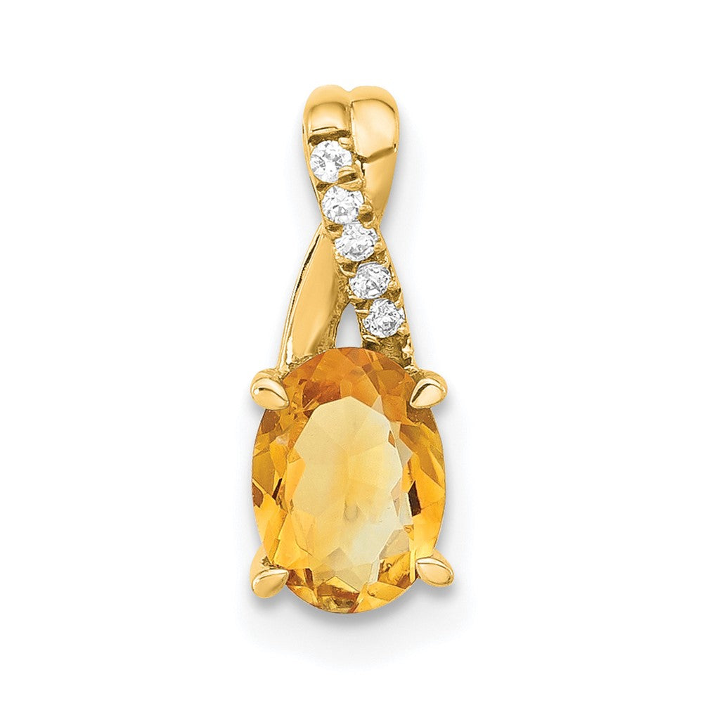 14K Oval Citrine and Diamond Pendant - 2