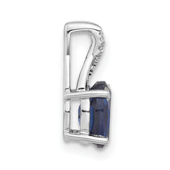 14K White Gold Oval Created Sapphire and Diamond Pendant