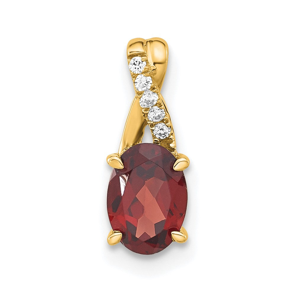 14K Oval Garnet and Diamond Pendant - 2