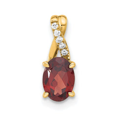 14K Oval Garnet and Diamond Pendant - 2
