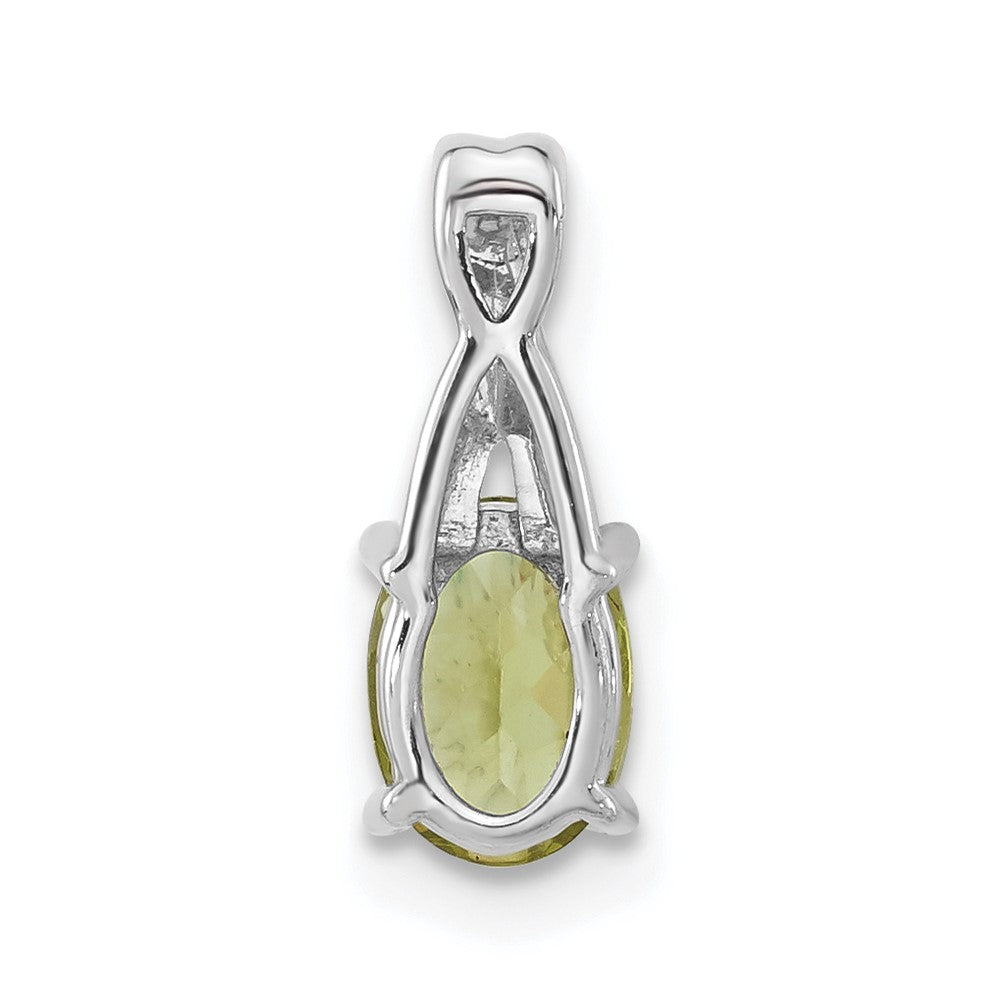 14k White Gold Oval Peridot and Diamond Pendant