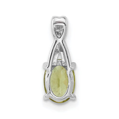 14k White Gold Oval Peridot and Diamond Pendant