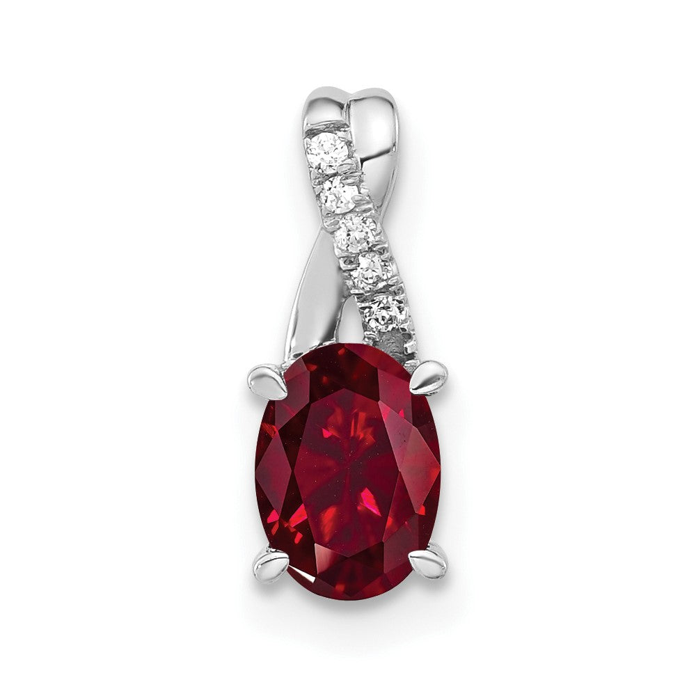 14k White Gold 7x5mm Oval Lab Created Ruby and Diamond Pendant