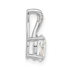 14K White Gold Oval White Topaz and Diamond Pendant