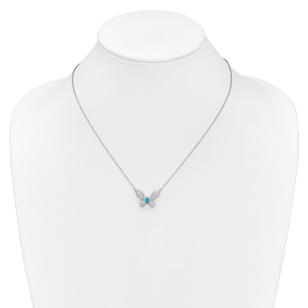 14k White Gold Diamond and Turquoise Butterfly Necklace