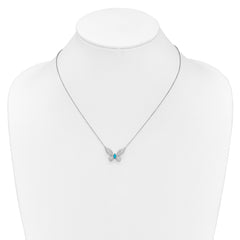 14k White Gold Diamond and Turquoise Butterfly Necklace