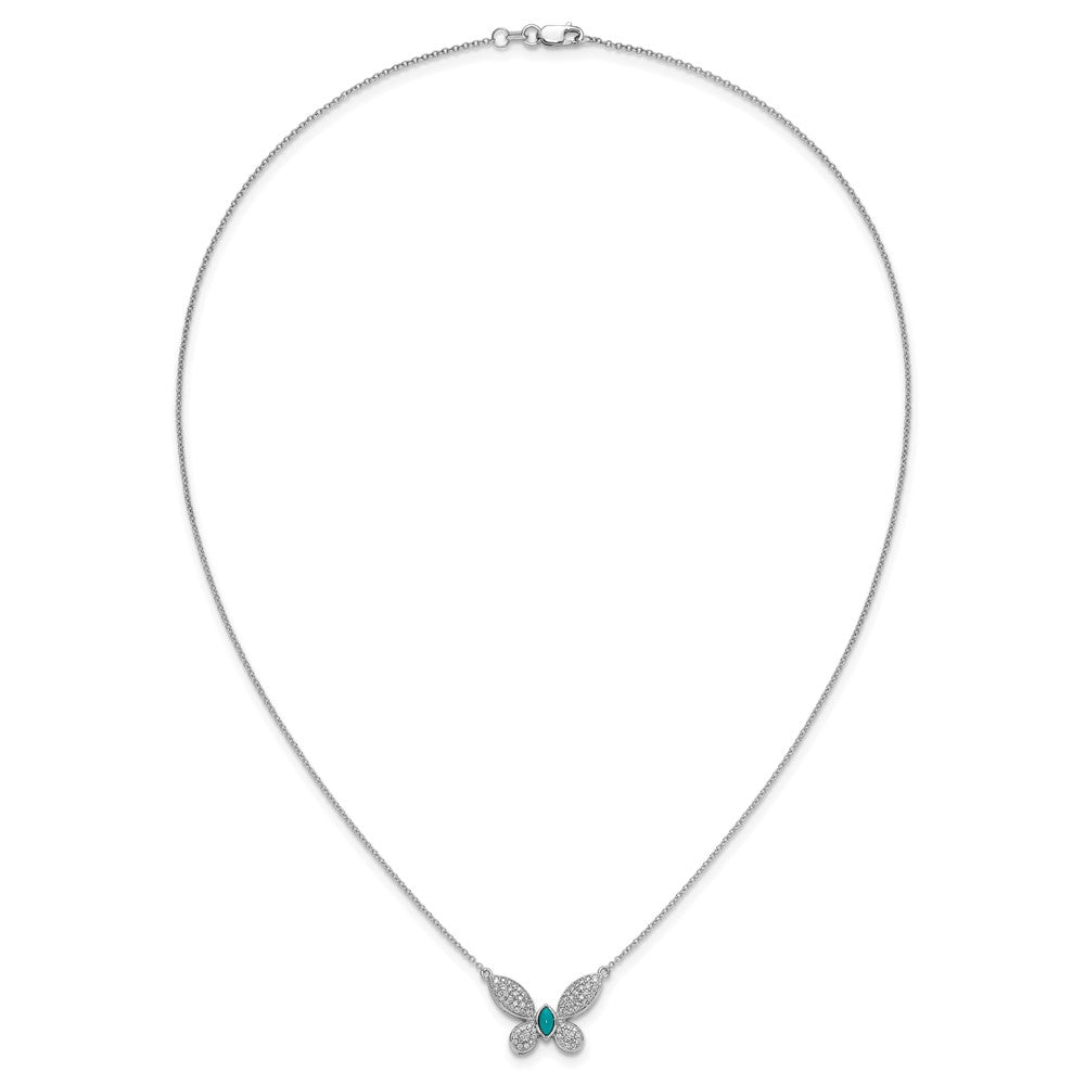 14k White Gold Diamond and Turquoise Butterfly Necklace