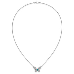 14k White Gold Diamond and Turquoise Butterfly Necklace