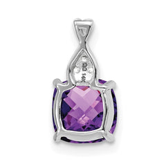 14K White Gold Checkerboard Amethyst and Diamond Pendant