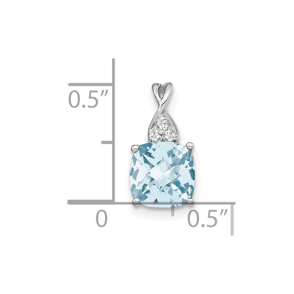 14K White Gold Checkerboard Aquamarine and Diamond Pendant