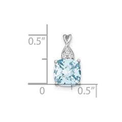 14K White Gold Checkerboard Aquamarine and Diamond Pendant