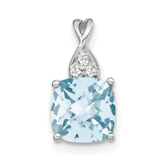 14K White Gold Checkerboard Aquamarine and Diamond Pendant
