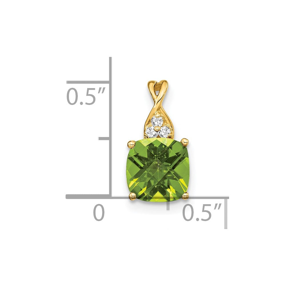 14k Checkerboard Peridot and Diamond Pendant