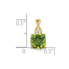 14k Checkerboard Peridot and Diamond Pendant